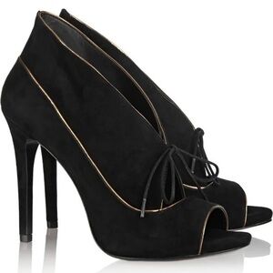 Pour la Victoire Black Vika Open Toe Bootie Heels Size 7.5
